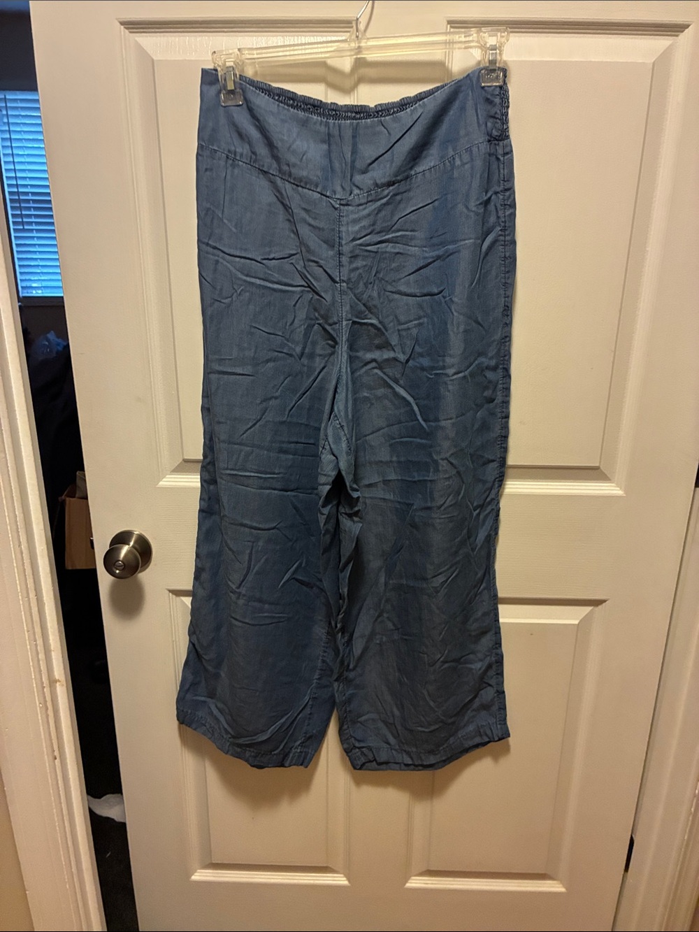 APT9 Light Blue Denim Effect Wide-Leg Women’s Pants w/wide elastic waistband